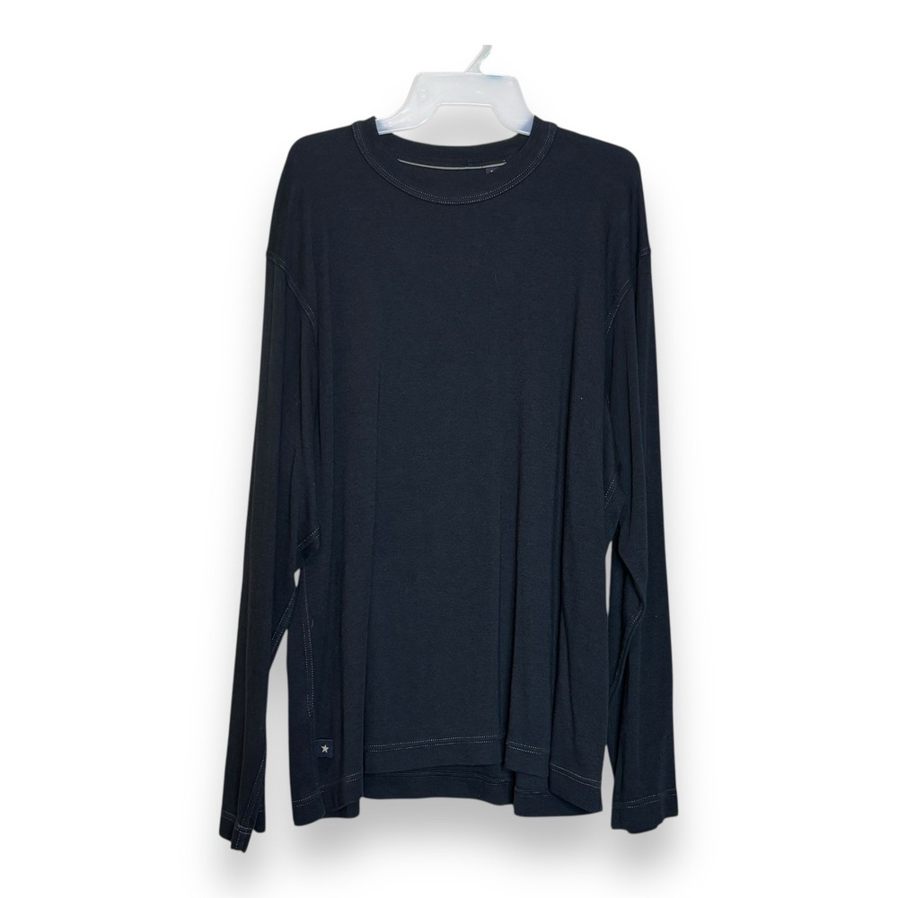 Indigo Palms T-Shirt Long Sleeve Crew Neck Cotton Blend Black Pullover XXL